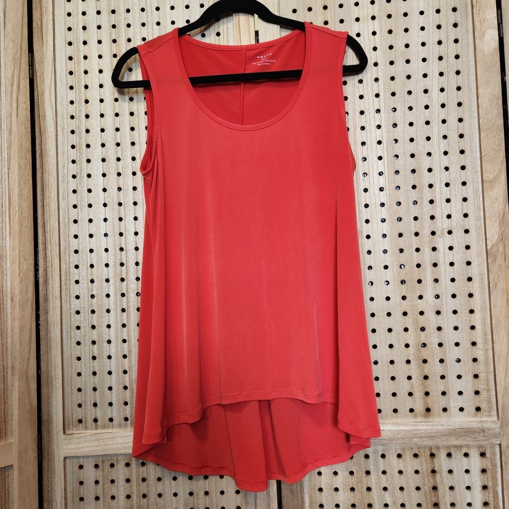 Grace Sleeveless Tank Top Women's Size L Stretch Red Orange Dressy Comfy Summer